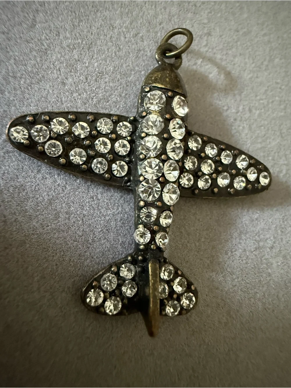Vintage Airplane Rhinestone Pendant Charm Antique Bronze Style Unisex Jewelry